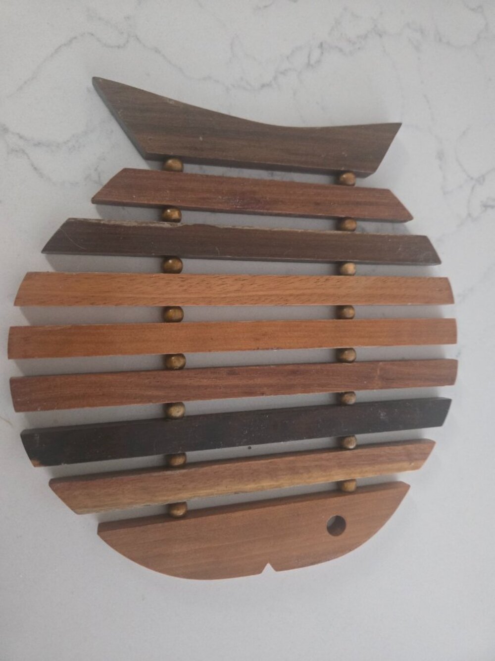 Vintage Wood Slatted Fish Trivet